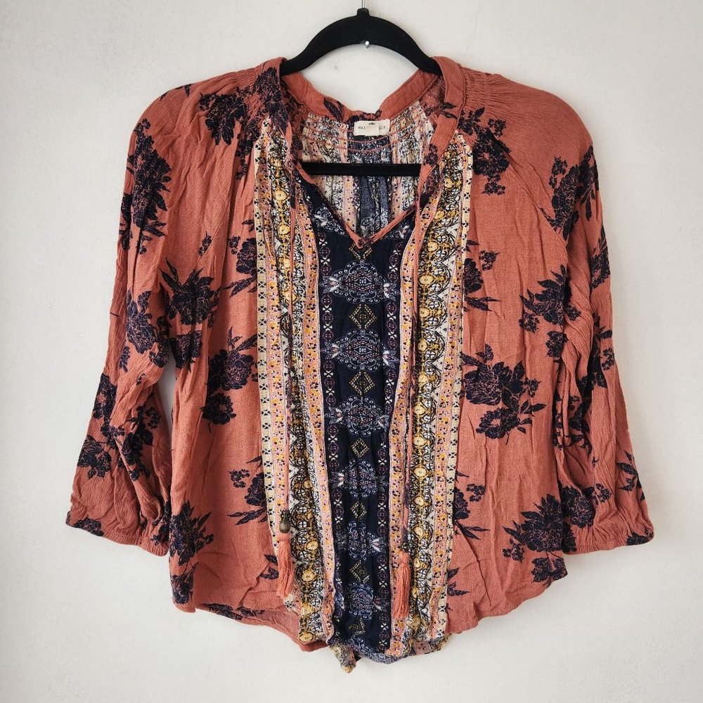 Mason & Belle Stitch Fix Cassey Tassel Tie Boho Peasant Tunic Top Shirt M